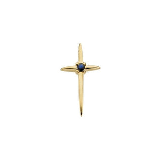 14K Yellow Natural Blue Sapphire Cross Pendant