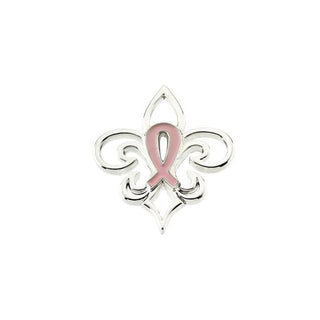 Sterling Silver Breast Cancer Awareness Fleur-de-Lis Lapel Pin