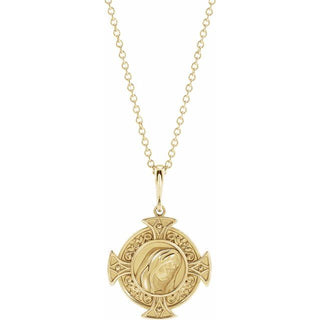 14K Yellow Virgin Mary Cross 16-18" Necklace 