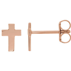14K Rose 7x5 MM Cross Earrings