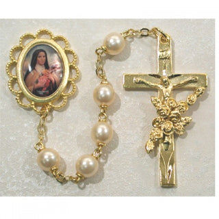 Gold-plated 7MM Pearl St Therese Rosary