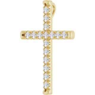 14K Yellow 1 CTW Natural Diamond French-Set Cross Pendant