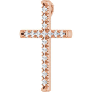 14K Rose 1/2 CTW Natural Diamond French-Set Cross Pendant