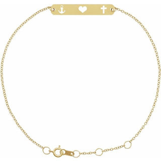 14K Yellow Faith, Love, Hope Bar 6 1/2-7 1/2" Bracelet