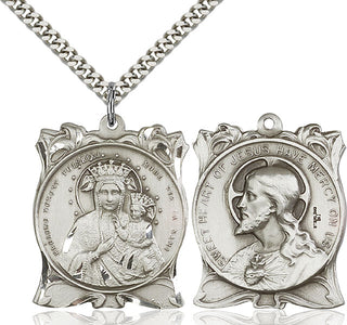 Sterling Silver Our Lady of Czestochowa Pendant on an 24-inch Light Rhodium Heavy Curb Chain