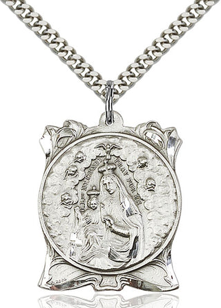 Sterling Silver Our Lady of Mount Carmel Pendant on an 24-inch Light Rhodium Heavy Curb Chain