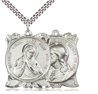 Sterling Silver Blessed Virgin Pendant on an 24-inch Light Rhodium Heavy Curb Chain