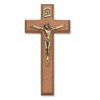  Stained Oak Crucifix Gold Corpus
