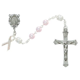 7MM Pink Pearl Cancer Rosary