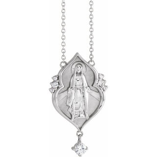 14K White .08 CTW Natural Diamond Miraculous Mary 18" Necklace 