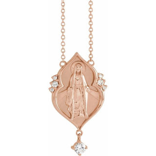 14K Rose .08 CTW Natural Diamond Miraculous Mary 18" Necklace 
