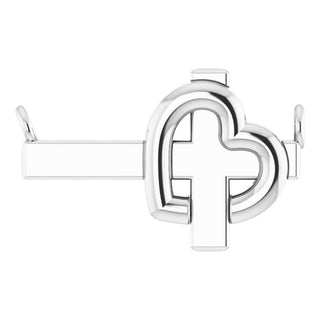 14K White 12.6x7.8 mm Sideways Cross & Heart Necklace Center