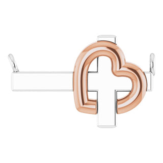 14K White/Rose 12.6x7.8 mm Sideways Cross & Heart Necklace Center