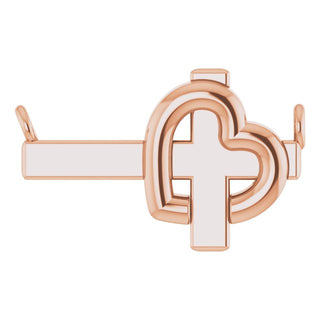 14K Rose 12.6x7.8 mm Sideways Cross & Heart Necklace Center