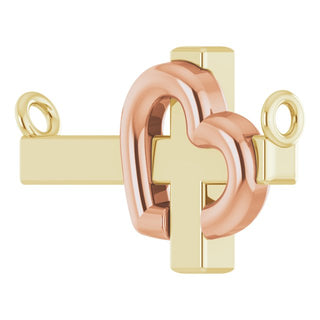 14K Yellow/Rose 12.6x7.8 mm Sideways Cross & Heart Necklace Center
