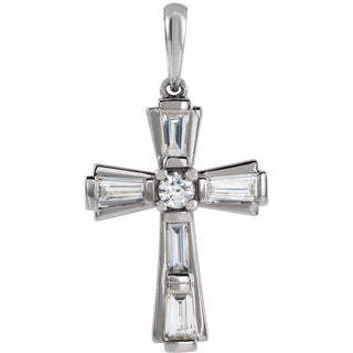 Platinum 3/8 CTW Natural Diamond Baguette Cross Pendant
