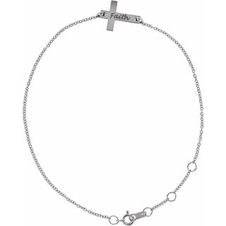 14K White Engravable Cross 6 1/2-7 1/2" Bracelet