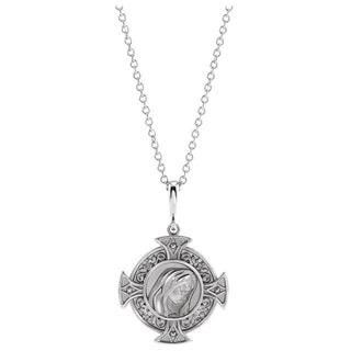 14K White Virgin Mary Cross 16-18" Necklace 
