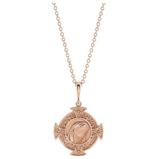 14K Rose Virgin Mary Cross 16-18" Necklace 