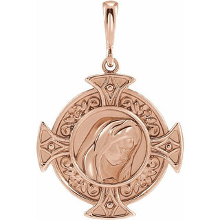 14K Rose Virgin Mary Cross Pendant