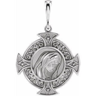 14K White Virgin Mary Cross Pendant