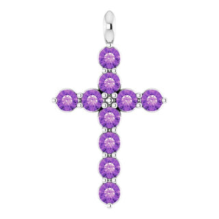 14K White Natural Amethyst Cross Pendant