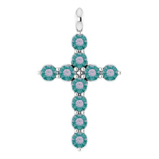14K White Lab-Grown Alexandrite Cross Pendant