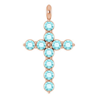 14K Rose Natural Blue Zircon Cross Pendant