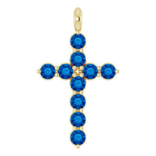 14K Yellow Natural Blue Sapphire Cross Pendant