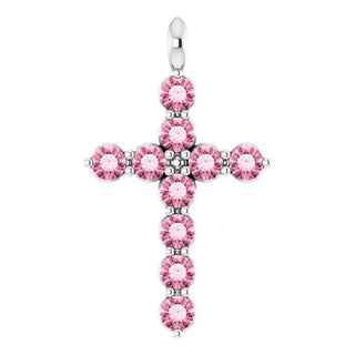 Sterling Silver Natural Pink Tourmaline Cross Pendant