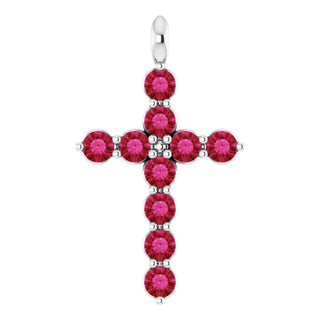 14K White Lab-Grown Ruby Cross Pendant
