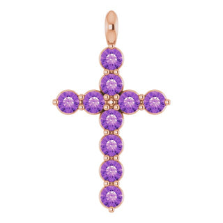14K Rose Natural Amethyst Cross Pendant
