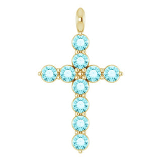 14K Yellow Natural Blue Zircon Cross Pendant