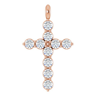 14K Rose Natural White Sapphire Cross Pendant