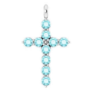 14K White Natural Blue Zircon Cross Pendant