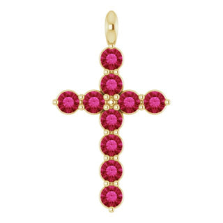 14K Yellow Natural Ruby Cross Pendant