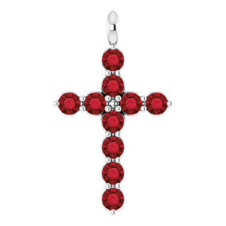 Sterling Silver Natural Mozambique Garnet Cross Pendant