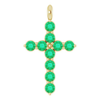 14K Yellow Lab-Grown Emerald Cross Pendant