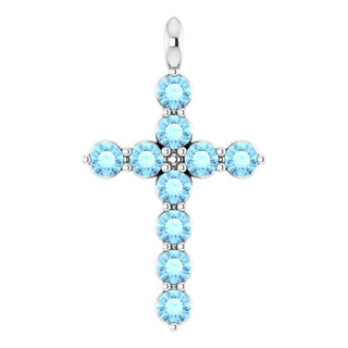 Platinum Natural Aquamarine Cross Pendant