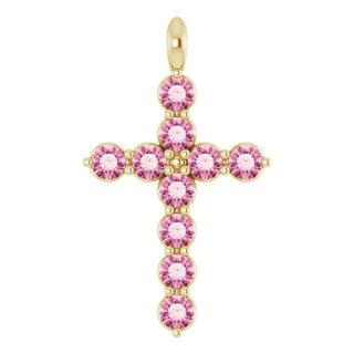 14K Yellow Natural Pink Tourmaline Cross Pendant
