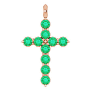 14K Rose Lab-Grown Emerald Cross Pendant