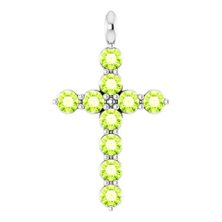 14K White Natural Peridot Cross Pendant