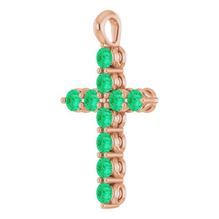 14K Rose Lab-Grown Emerald Cross Pendant