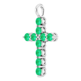 14K White Natural Emerald Cross Pendant
