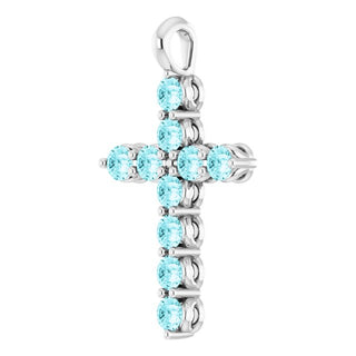 14K White Natural Blue Zircon Cross Pendant
