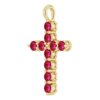 14K Yellow Natural Ruby Cross Pendant