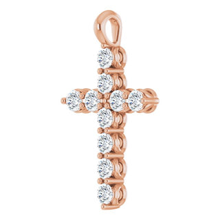 14K Rose Natural White Sapphire Cross Pendant