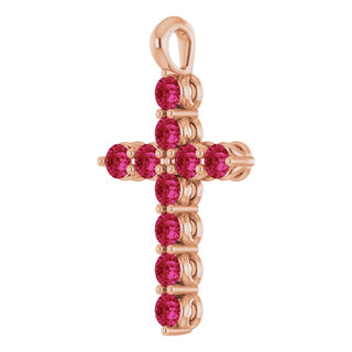 14K Rose Lab-Grown Ruby Cross Pendant