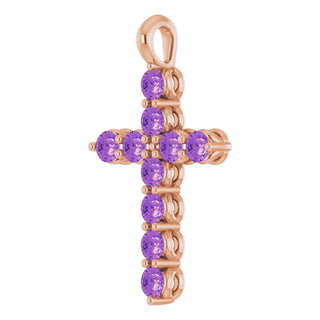 14K Rose Natural Amethyst Cross Pendant