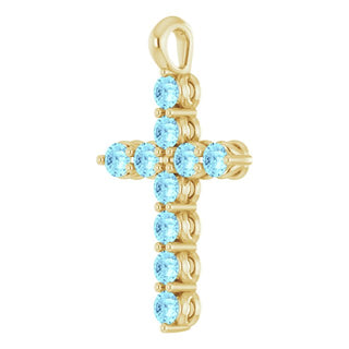 14K Yellow Natural Aquamarine Cross Pendant